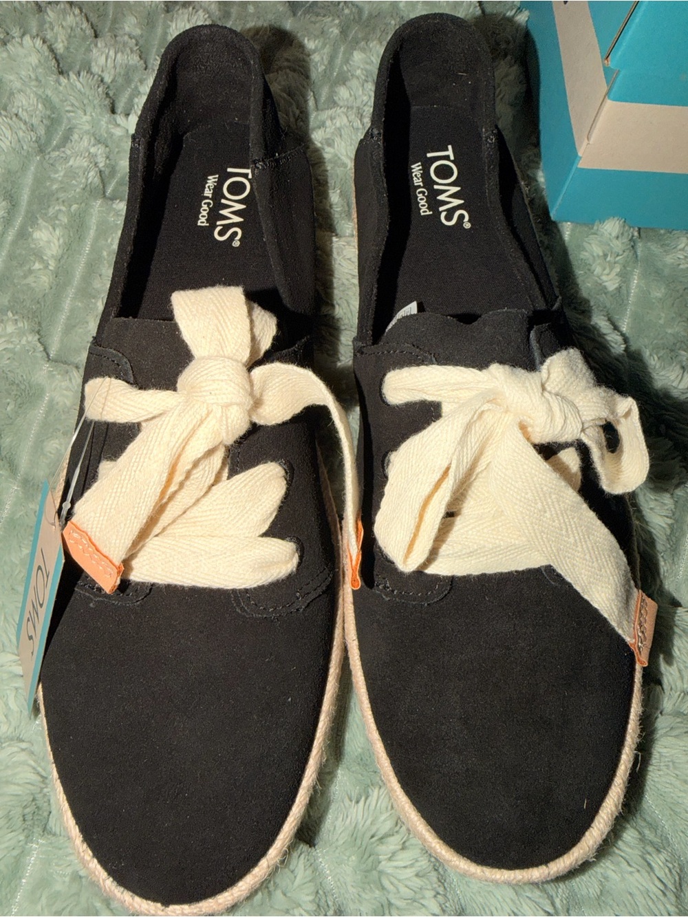 TOMS Black Espadrille with Cream Knot Bow